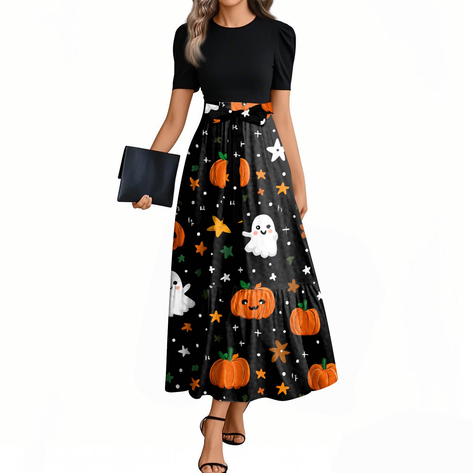 Women s Fashion Casual Belted Short Sleeve Round Neck Halloween Print Elegant Dress XL
Women s Fashion Casual Belted Short Sleeve Round Neck Halloween Print Elegant Dress XL