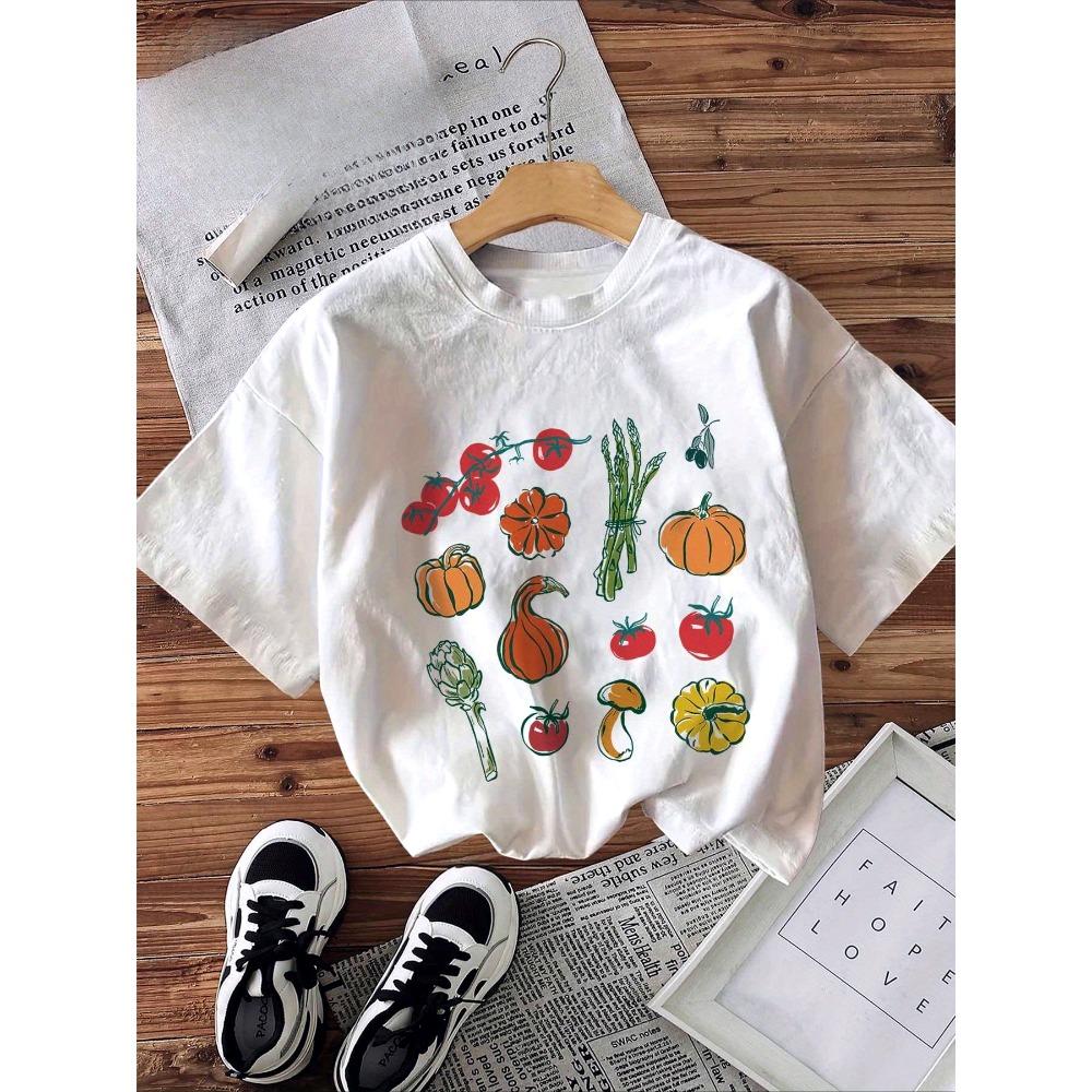 Women S Casual Crew Neck T-Shirt with Colorful Vegetable and Fruit Graphic Print Short Sleeve Top for Summer Woman Clothing S
Women S Casual Crew Neck T-Shirt with Colorful Vegetable and Fruit Graphic Print Short Sleeve Top for Summer Woman Clothing S