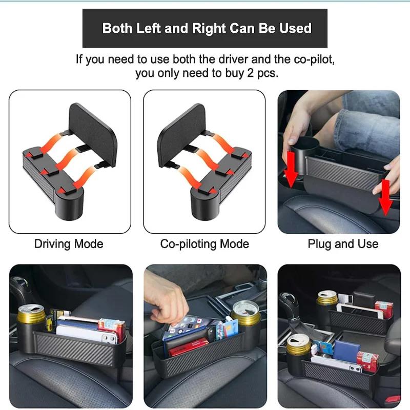 Multifunction Black Auto Car Seat Gap Catcher Filler Storage Box Pocket Organizer Holder With Cup Holder Car Storage Tools чёрный