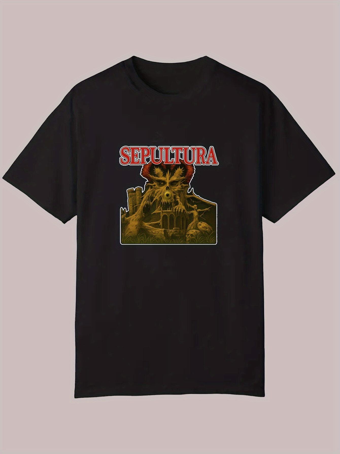 Summer Casual Graphic T-shirt - Black Round Neck Polyester Tee with Vintage Sepultura Logo & Tribal Artwork S
Summer Casual Graphic T-shirt - Black Round Neck Polyester Tee with Vintage Sepultura Logo & Tribal Artwork S