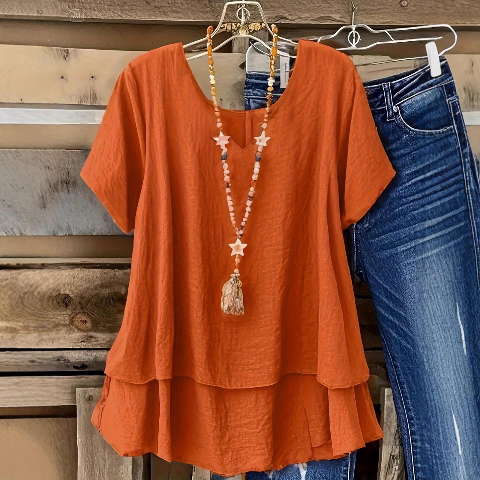 Women s Casual Oversized V-Neck Double-Layer Faux Two-Piece Short-Sleeve T-Shirt Top XL шафрановий
Women s Casual Oversized V-Neck Double-Layer Faux Two-Piece Short-Sleeve T-Shirt Top XL шафрановий