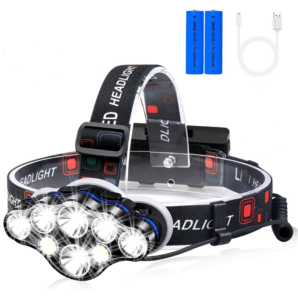Miotsukus Headlight, 8 LED Headlamp, USB Rechargeable, 18,000 Lumens, High Brightness Headlight, Red & White SOS Flashing, 8 Modes, Waterproof, Work,
Miotsukus Headlight, 8 LED Headlamp, USB Rechargeable, 18,000 Lumens, High Brightness Headlight, Red & White SOS Flashing, 8 Modes, Waterproof, Work,