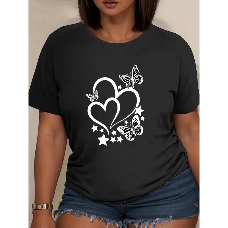 European Size Women S Butterfly and Artistic Heart Print Short-Sleeved T-Shirt 4XL
European Size Women S Butterfly and Artistic Heart Print Short-Sleeved T-Shirt 4XL