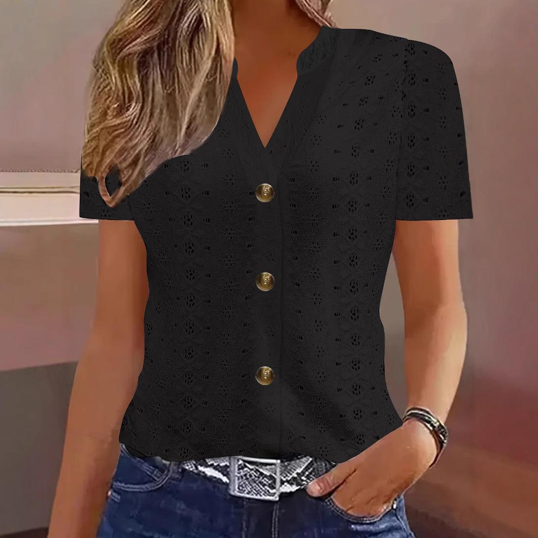 Весенне-летняя мода, повседневные однотонные женские блузки и рубашки с V-образным вырезом на пуговицах и короткими рукавами XXL чёрный
Весенне-летняя мода, повседневные однотонные женские блузки и рубашки с V-образным вырезом на пуговицах и короткими рукавами XXL чёрный