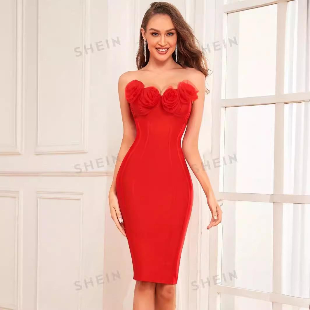 2025 new tube top red flower breast cup sexy slim bandage dress party wedding toast dress S червоний
2025 new tube top red flower breast cup sexy slim bandage dress party wedding toast dress S червоний