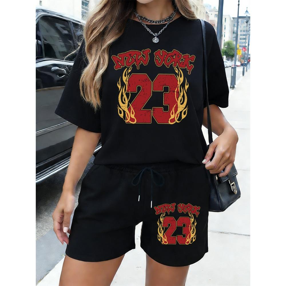 New York Number 23 Fire Printing T-Shirts Pants Womens Summer Two Pieces Set Tops Shorts Basic Pocket Oversized Clothes XL
New York Number 23 Fire Printing T-Shirts Pants Womens Summer Two Pieces Set Tops Shorts Basic Pocket Oversized Clothes XL