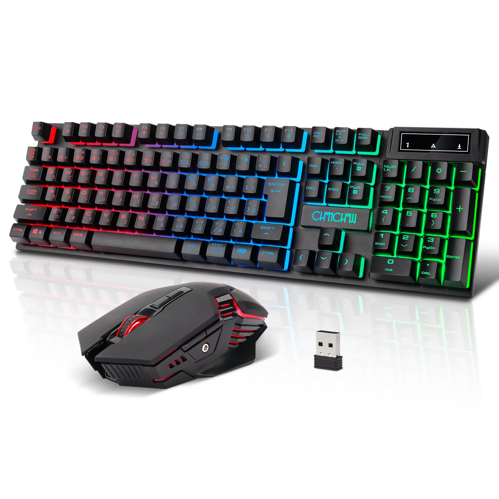 Wireless Gaming Keyboard and Mouse Set, 108-Key LED Backlit RGB Keyboard, 2.4GHz Wireless, Rechargeable, Japanese Layout, 19-Key Anti-Collision,
Wireless Gaming Keyboard and Mouse Set, 108-Key LED Backlit RGB Keyboard, 2.4GHz Wireless, Rechargeable, Japanese Layout, 19-Key Anti-Collision,