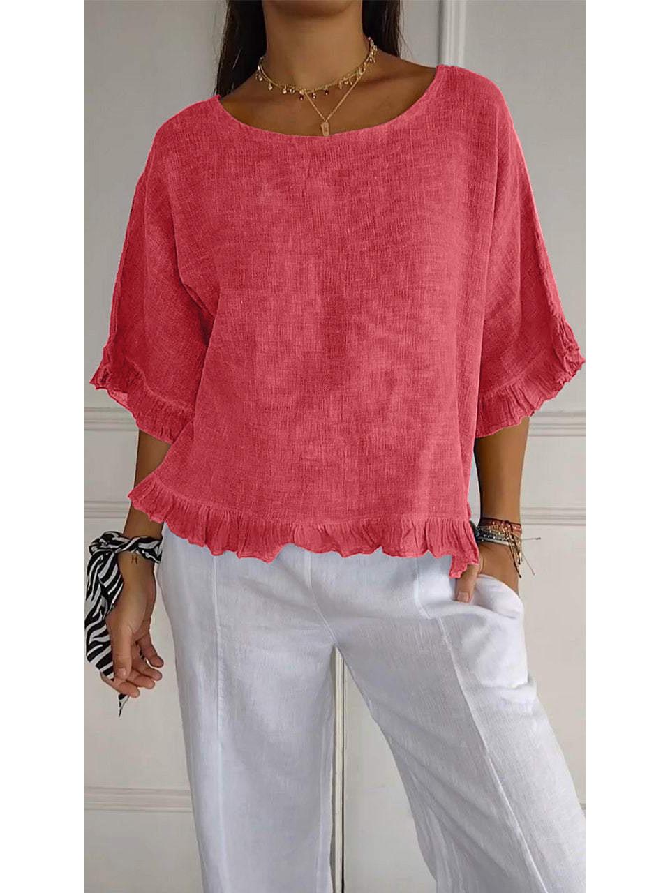 2026 Women s Loose Fit Short Sleeve Cotton Linen Shirt - Solid Color, Round Neck, European & American Style. XXL кавун червоний колір
2026 Women s Loose Fit Short Sleeve Cotton Linen Shirt - Solid Color, Round Neck, European & American Style. XXL кавун червоний колір