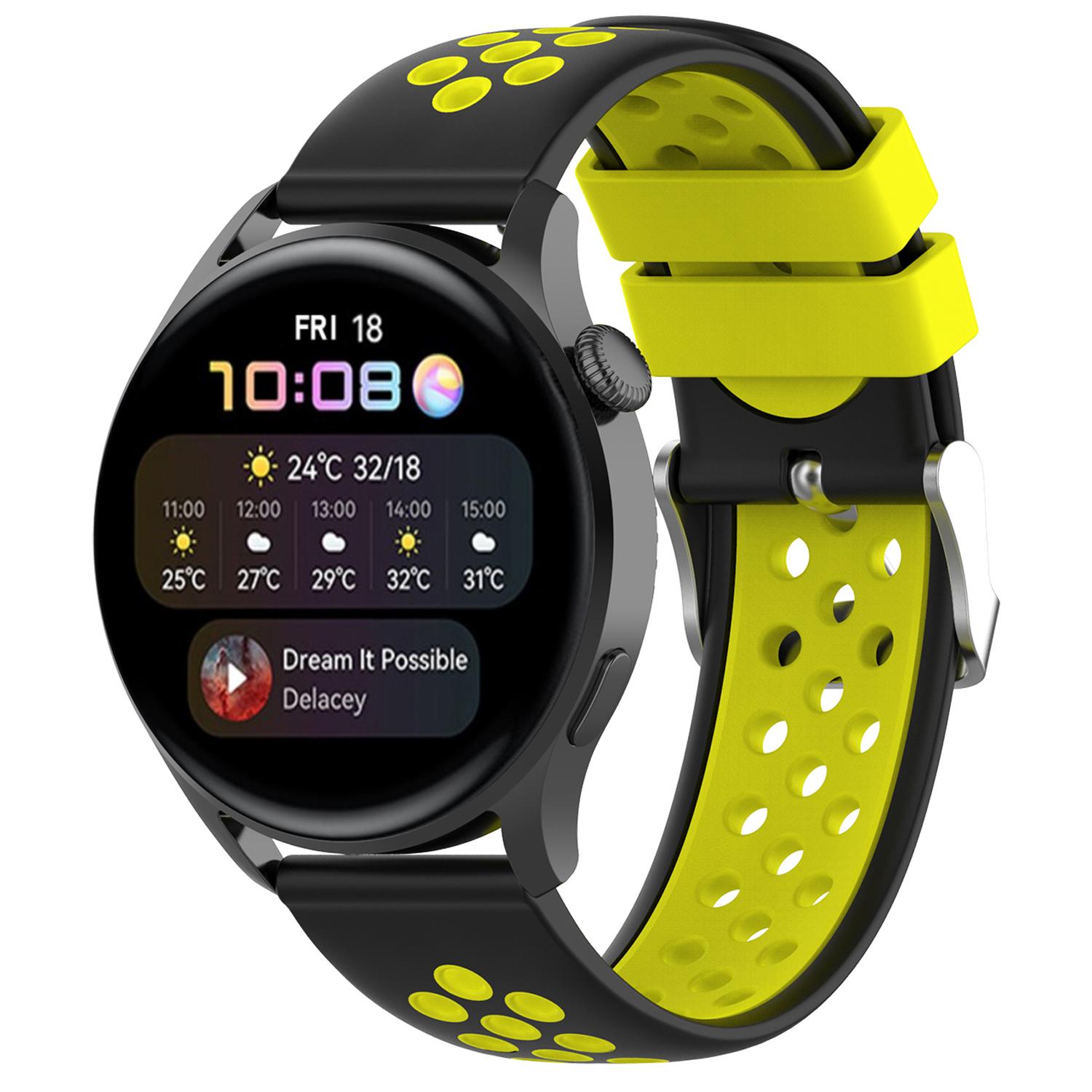 22mm Breathable Dual Color Silicone Watch Strap Wristband with Multiple Holes Design for Huawei Watch GT3 46mm/Samsung Gear S3 Frontier/Classic Black/Yellow
22mm Breathable Dual Color Silicone Watch Strap Wristband with Multiple Holes Design for Huawei Watch GT3 46mm/Samsung Gear S3 Frontier/Classic Black/Yellow