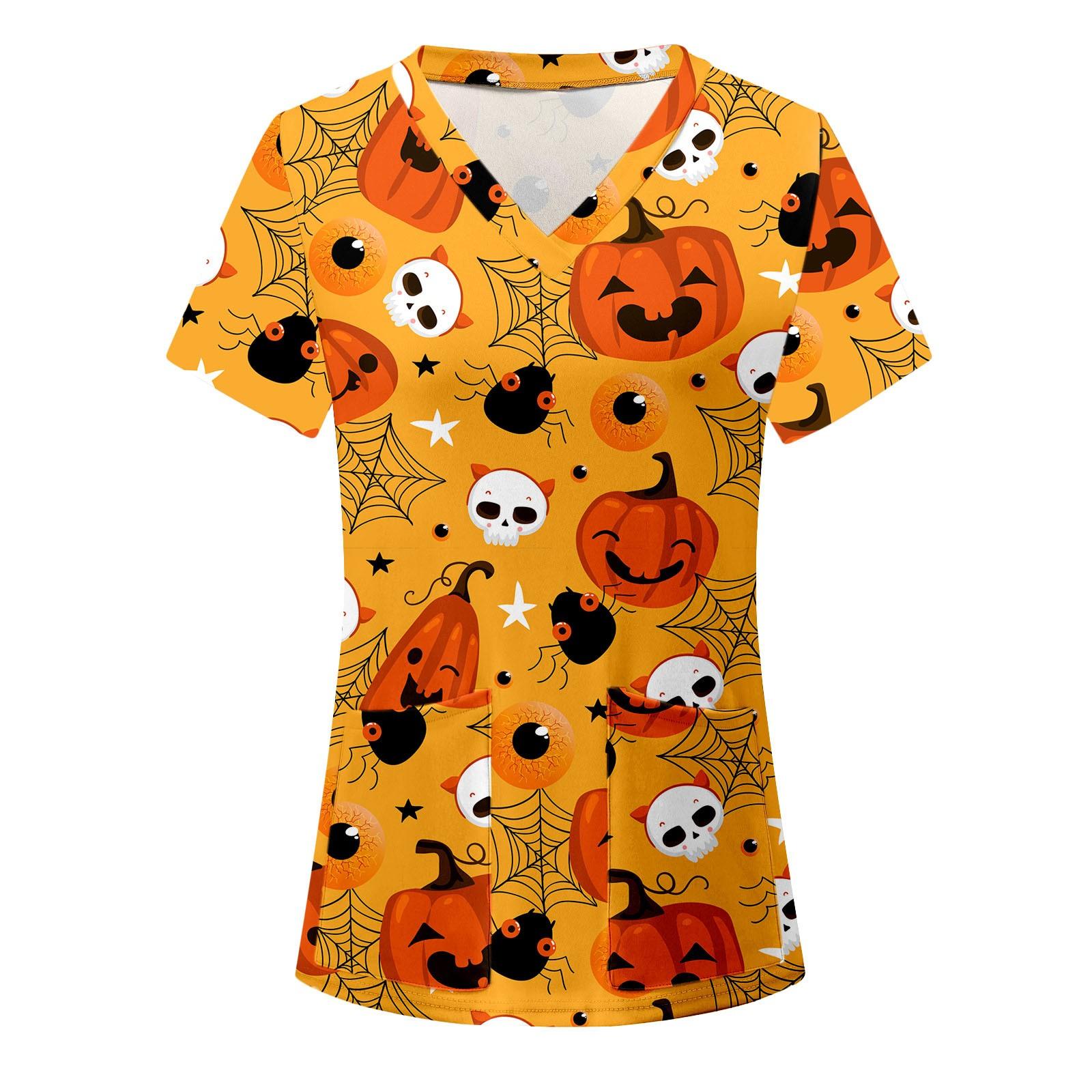 Ladies Casual V-Neck Short Sleeve Halloween Print Uniform T-Shirt M жовтий
Ladies Casual V-Neck Short Sleeve Halloween Print Uniform T-Shirt M жовтий