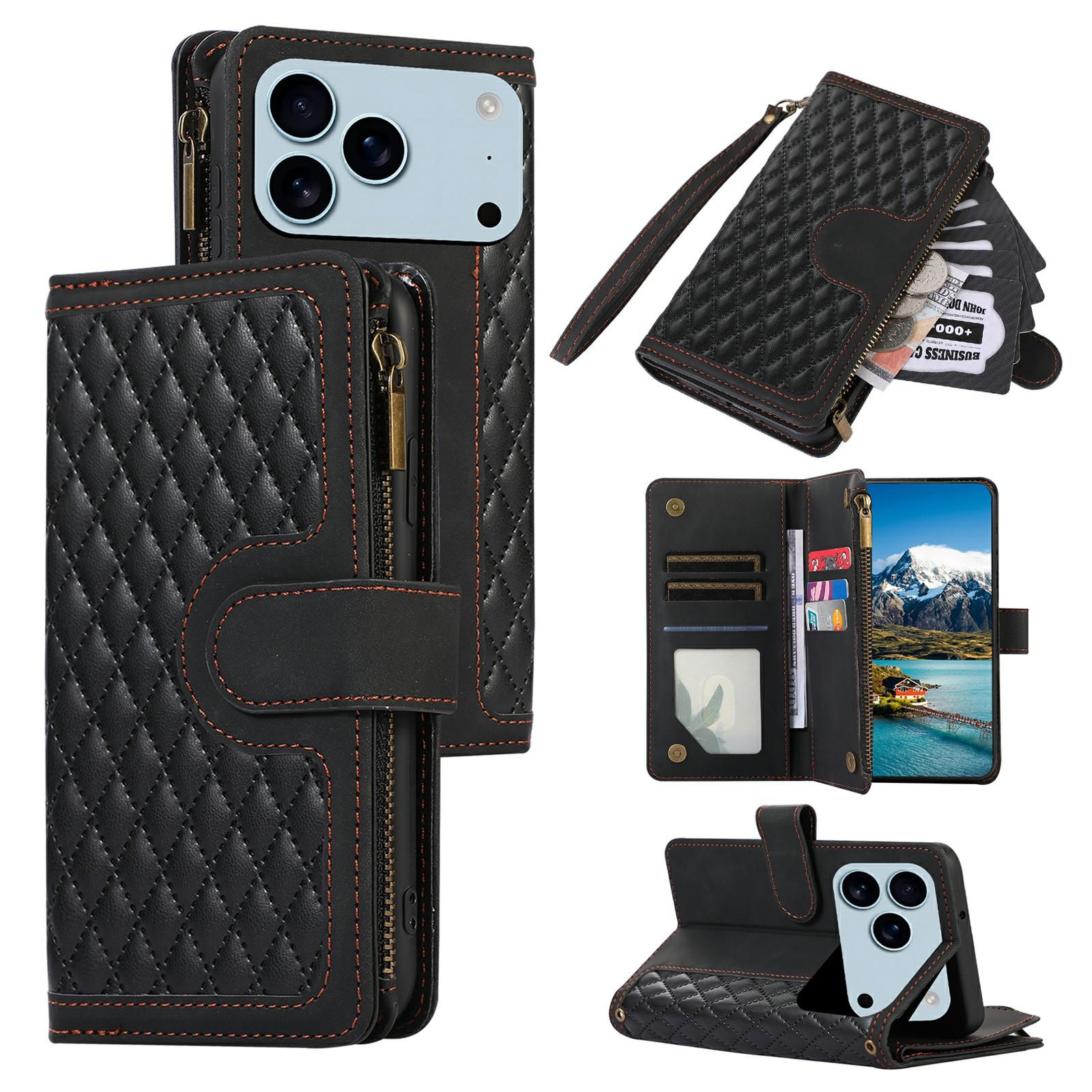 For iPhone 17 Pro Max Case 9 Card Slots Rhombus Design Leather Phone Cover with Wrist Strap Black
For iPhone 17 Pro Max Case 9 Card Slots Rhombus Design Leather Phone Cover with Wrist Strap Black