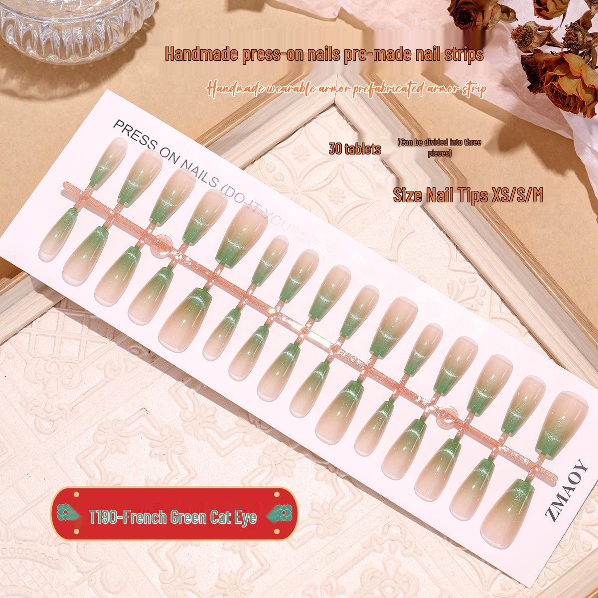 T190 Cat Eye Trapezoid Nail Patches, French Green Gradient, 30 Pcs, XS/S/M, Simple Removable
T190 Cat Eye Trapezoid Nail Patches, French Green Gradient, 30 Pcs, XS/S/M, Simple Removable