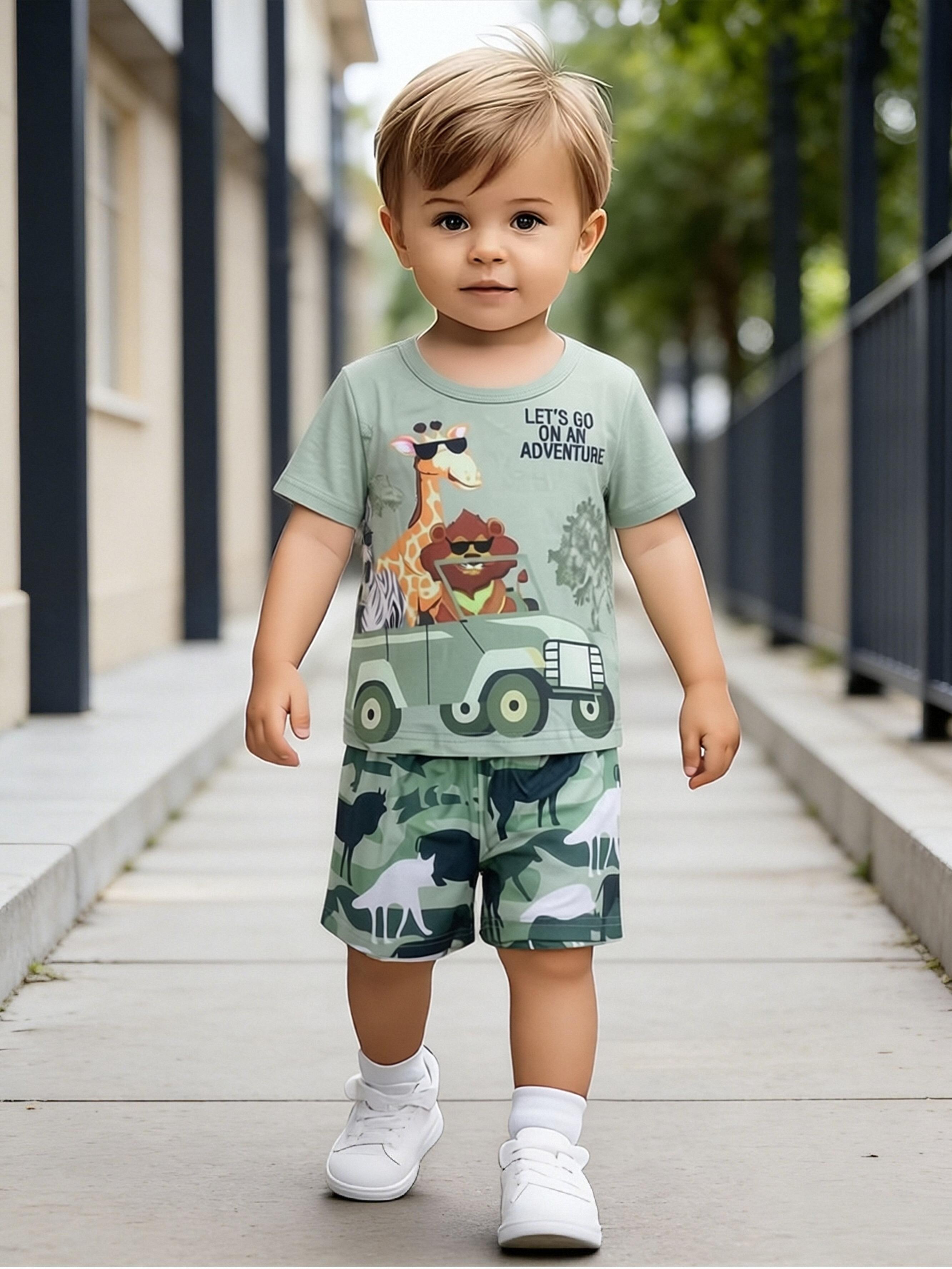 Toddler Boys Cute Safari Adventure Print 2-Piece Outfit, Summer Green Casual Clothes for Kids, Perfect for Playwear & Outdoor 5-6Y зелений
Toddler Boys Cute Safari Adventure Print 2-Piece Outfit, Summer Green Casual Clothes for Kids, Perfect for Playwear & Outdoor 5-6Y зелений