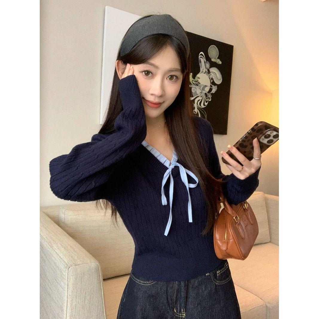 Korean Chic Ruffle Trim Lace-up Sweater for Women - Autumn/Winter Long Sleeve Knitted Top One Size
Korean Chic Ruffle Trim Lace-up Sweater for Women - Autumn/Winter Long Sleeve Knitted Top One Size