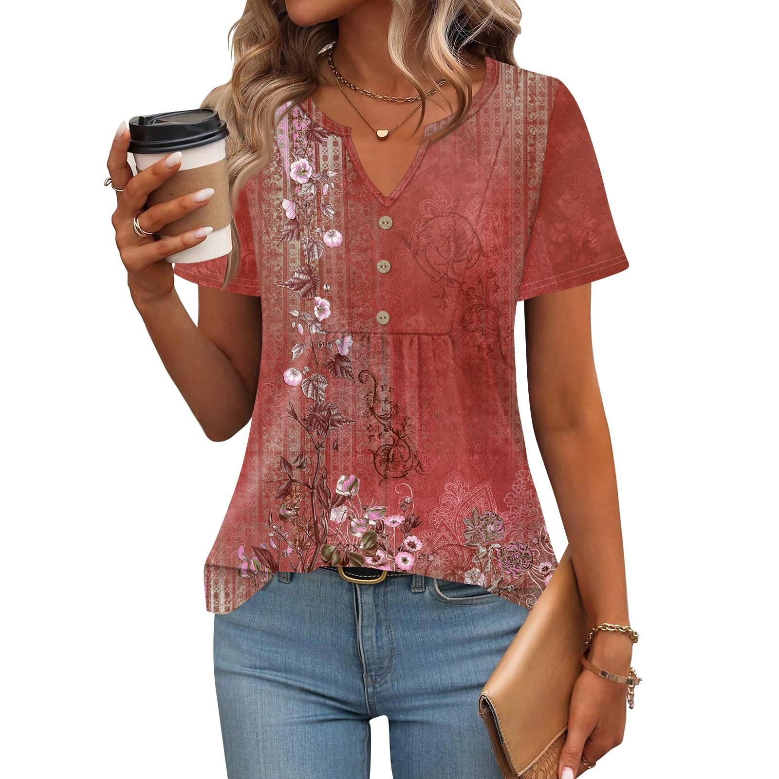 Женские топы с коротким рукавом, летние футболки с V-образным вырезом, повседневная плиссированная блузка, свободный принт, базовая футболка XXXL винный
Женские топы с коротким рукавом, летние футболки с V-образным вырезом, повседневная плиссированная блузка, свободный принт, базовая футболка XXXL винный