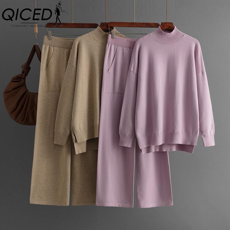 QICED Solid-color Knitted Semi-high Neck Slit Sweater Set for Women s Autumn and Winter Fashionable Casual Sweater Two-piece Set One Size
QICED Solid-color Knitted Semi-high Neck Slit Sweater Set for Women s Autumn and Winter Fashionable Casual Sweater Two-piece Set One Size