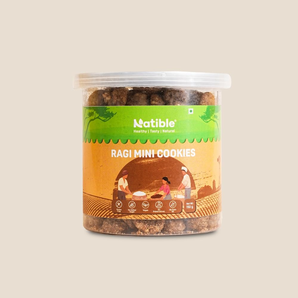 Natible s Gluten-Free Ragi Mini Cookie150 gms I Vegan Cookies I Healthy Diet Snack I Jaggery Cookies I No Maida I Snack for both kids & Adu
Natible s Gluten-Free Ragi Mini Cookie150 gms I Vegan Cookies I Healthy Diet Snack I Jaggery Cookies I No Maida I Snack for both kids & Adu