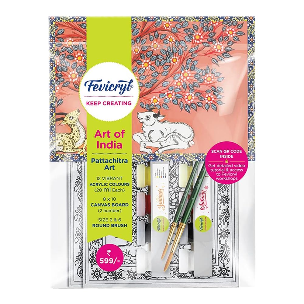 Fevicryl Art of India Pattachitra Acrylic Painting Kit 12 Shades 2 Brushes 2 Canvases Festive Gifting Artists Students
Fevicryl Art of India Pattachitra Acrylic Painting Kit 12 Shades 2 Brushes 2 Canvases Festive Gifting Artists Students