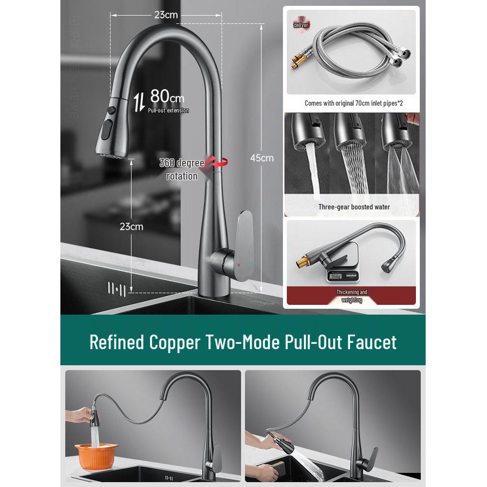 Multi-Functional Pull-Out Copper Kitchen Faucet with Telescopic Anti-Splash Feature for Hot/Cold Water and Vegetable Washing Sink
Multi-Functional Pull-Out Copper Kitchen Faucet with Telescopic Anti-Splash Feature for Hot/Cold Water and Vegetable Washing Sink