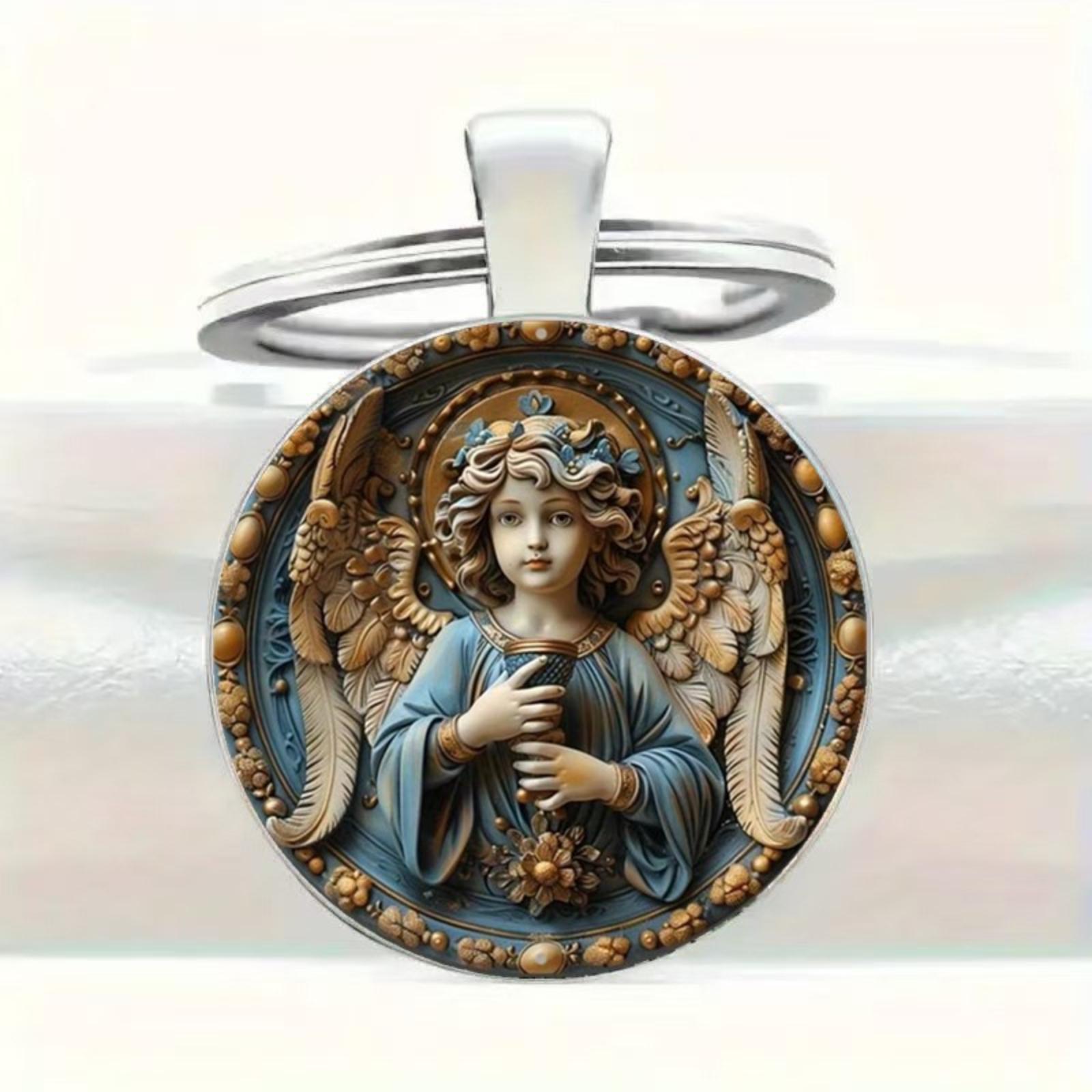 Round Glass Alloy Pendant Keychain Angel Design Durable Metal Key Ring Accessory Suitable for Everyday Use and Gift Purposes One Size
Round Glass Alloy Pendant Keychain Angel Design Durable Metal Key Ring Accessory Suitable for Everyday Use and Gift Purposes One Size