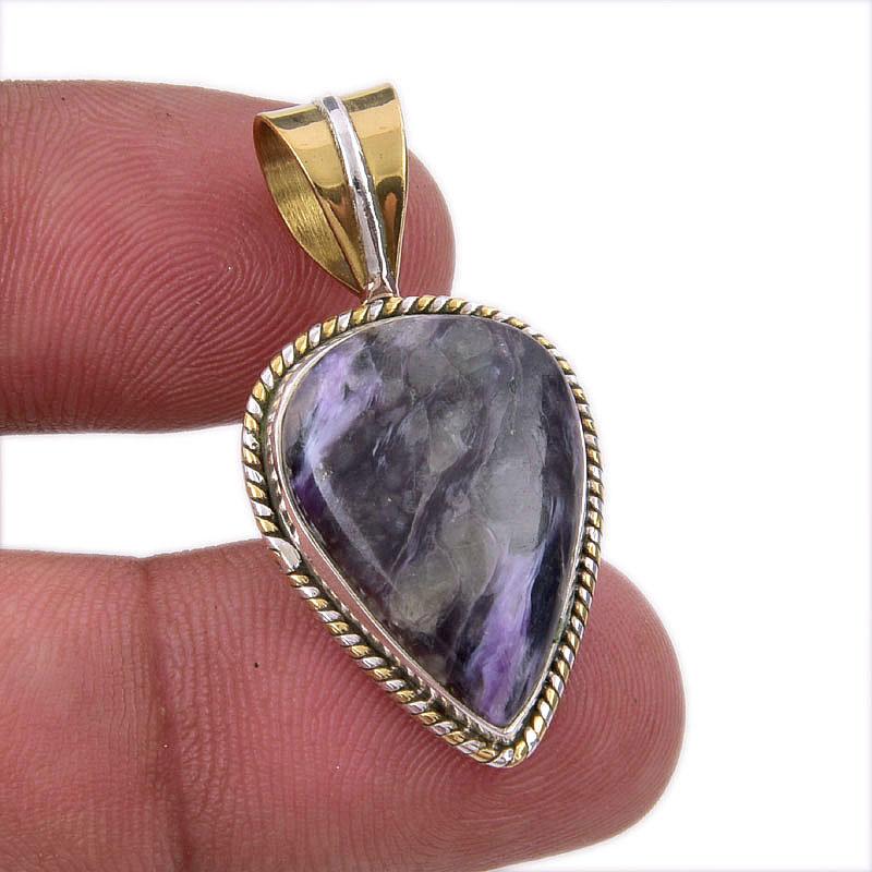 Natural Charoite Gemstone 925 Solid Sterling Silver Two Tone Pendant 1.50 W3P21
Natural Charoite Gemstone 925 Solid Sterling Silver Two Tone Pendant 1.50 W3P21