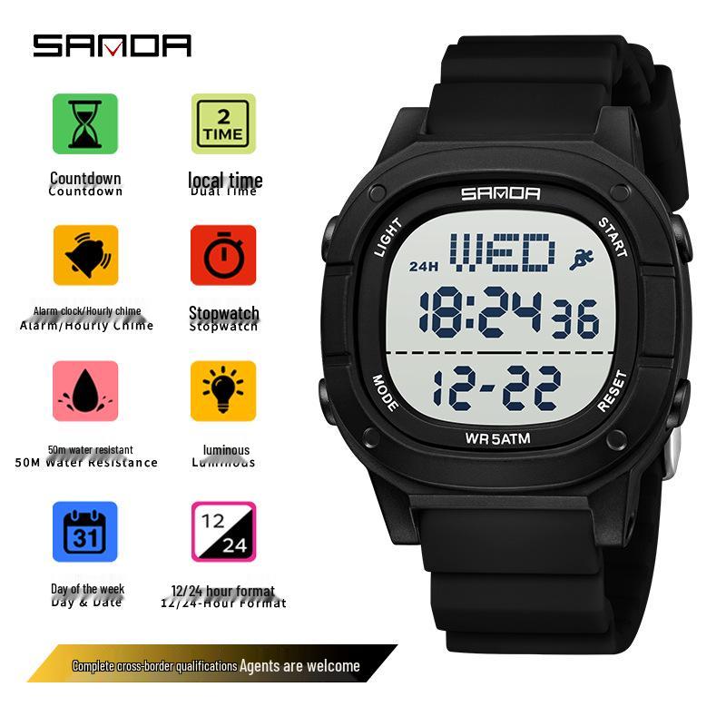 Sanda Waterproof Multifunctional Sports Watch: Dual Time, Hourly Chime, Luminous Display, Electronic Timer, Ideal for Students and Outdoor Wear
Sanda Waterproof Multifunctional Sports Watch: Dual Time, Hourly Chime, Luminous Display, Electronic Timer, Ideal for Students and Outdoor Wear