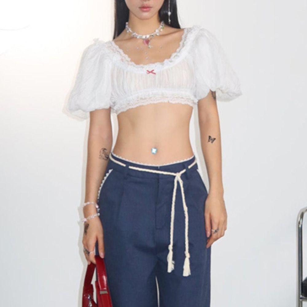 Lantern Short Sleeve Short Sleeve T-shirt Ruffle Bowk Y2K Crop Top Fashion Lace T-shirt Holiday S белый
Lantern Short Sleeve Short Sleeve T-shirt Ruffle Bowk Y2K Crop Top Fashion Lace T-shirt Holiday S белый