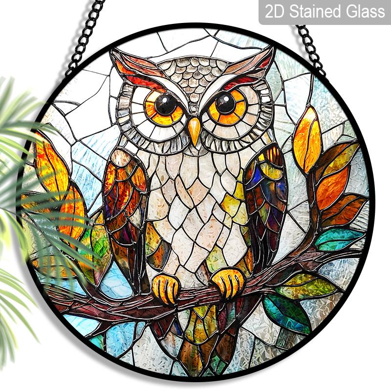 2D Flat Stained Glass Owl Window Decoration, 7.87inches Birds Design Colored Glass Plate with Chain, Charming Spring Summer Sun Catcher Home Decor styleA/1pc
2D Flat Stained Glass Owl Window Decoration, 7.87inches Birds Design Colored Glass Plate with Chain, Charming Spring Summer Sun Catcher Home Decor styleA/1pc