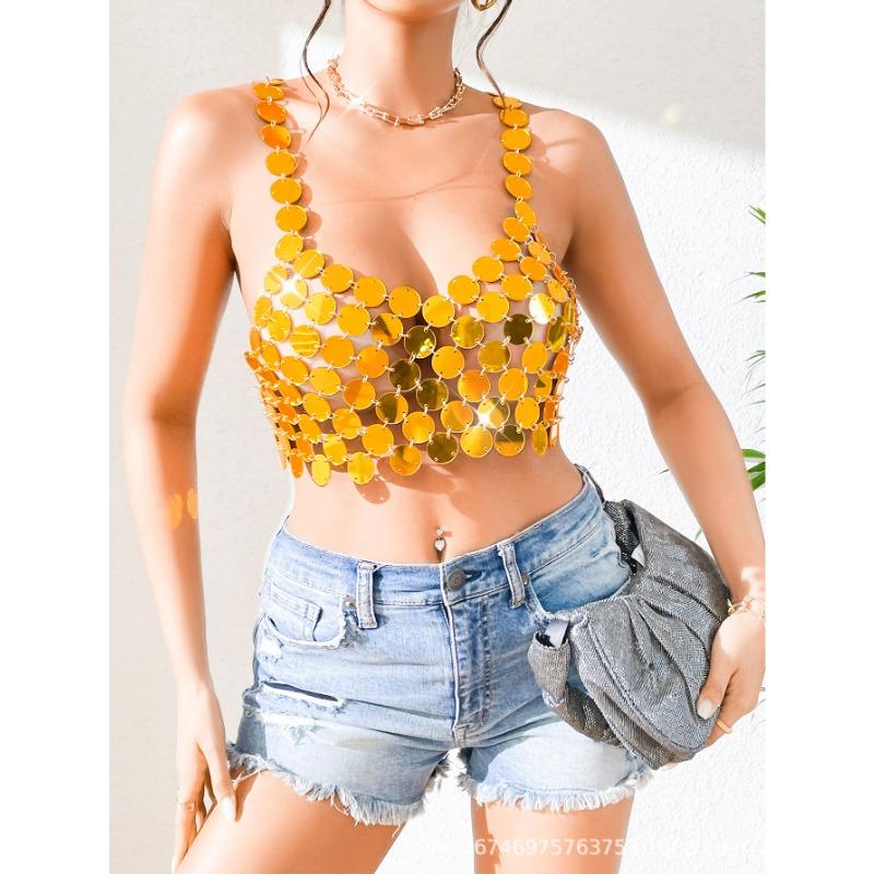 Silver Sequin Disc Halter Body Chain Crop Top OneSize
Silver Sequin Disc Halter Body Chain Crop Top OneSize
