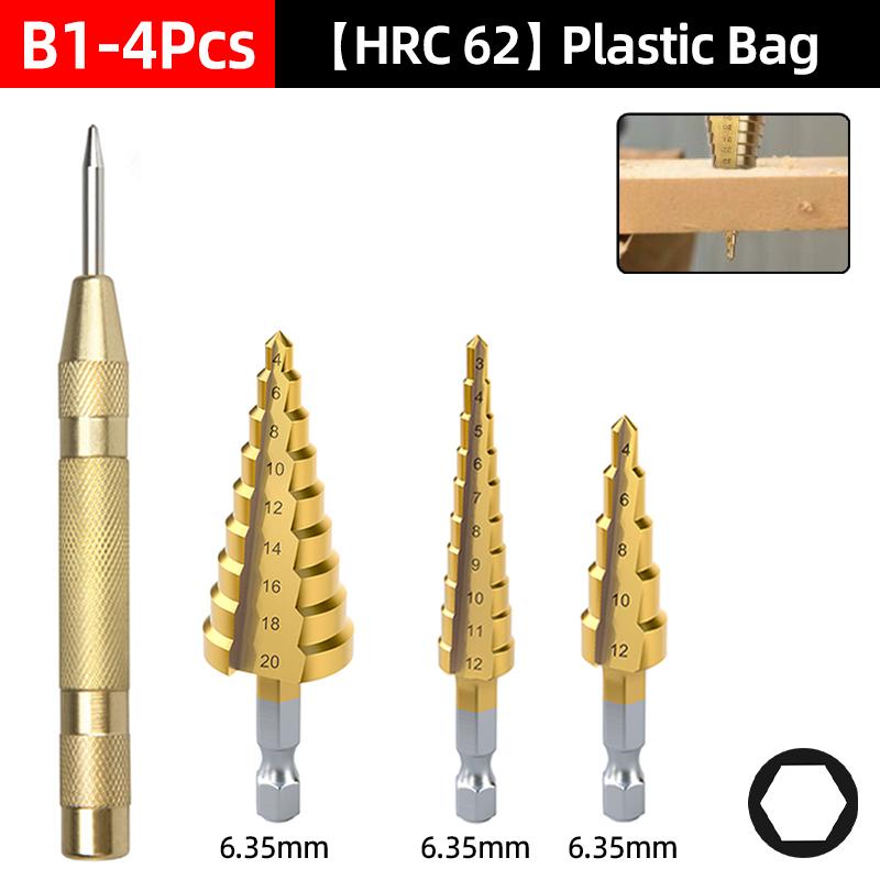 HSS Titanium Step Drill Bit Center Punch Set 3-12 4-12 4-20 4-32mm Wood Metal Hole Cutter Cone Core Drills Drilling Hole Saw Tools
HSS Titanium Step Drill Bit Center Punch Set 3-12 4-12 4-20 4-32mm Wood Metal Hole Cutter Cone Core Drills Drilling Hole Saw Tools
