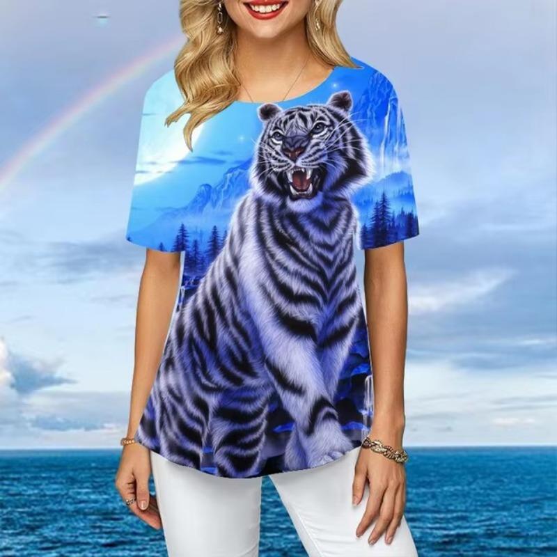Женская футболка больших размеров с коротким рукавом, свободные повседневные топы с цветным тигром и 3d принтом, женская нерегулярная летняя одежда XXL
Женская футболка больших размеров с коротким рукавом, свободные повседневные топы с цветным тигром и 3d принтом, женская нерегулярная летняя одежда XXL