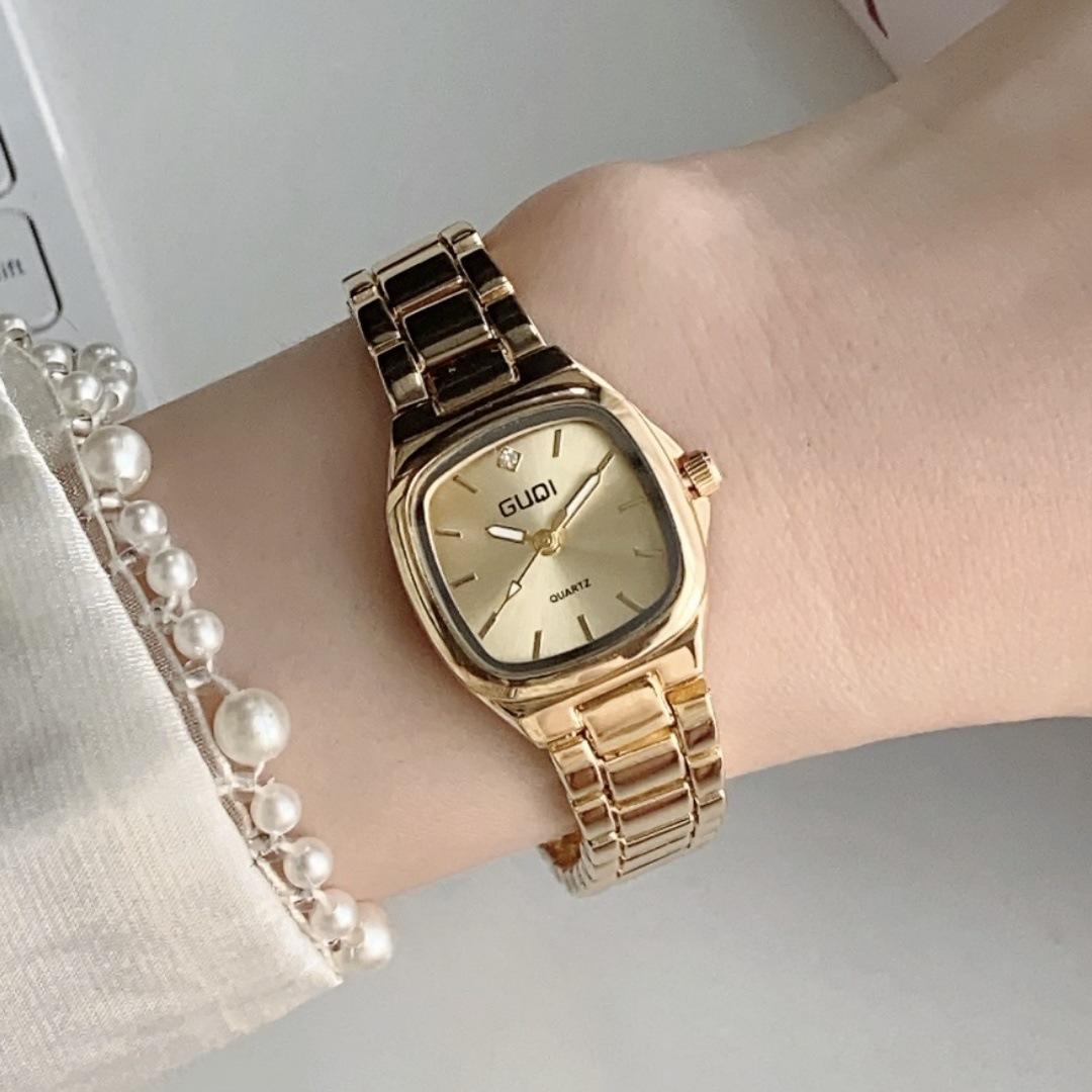 Ретро Маленькие Золотые Часы Женские Квадратные Повседневные Браслетные Кварцевые Часы Легкая Роскошь Средневековые Часы Простые