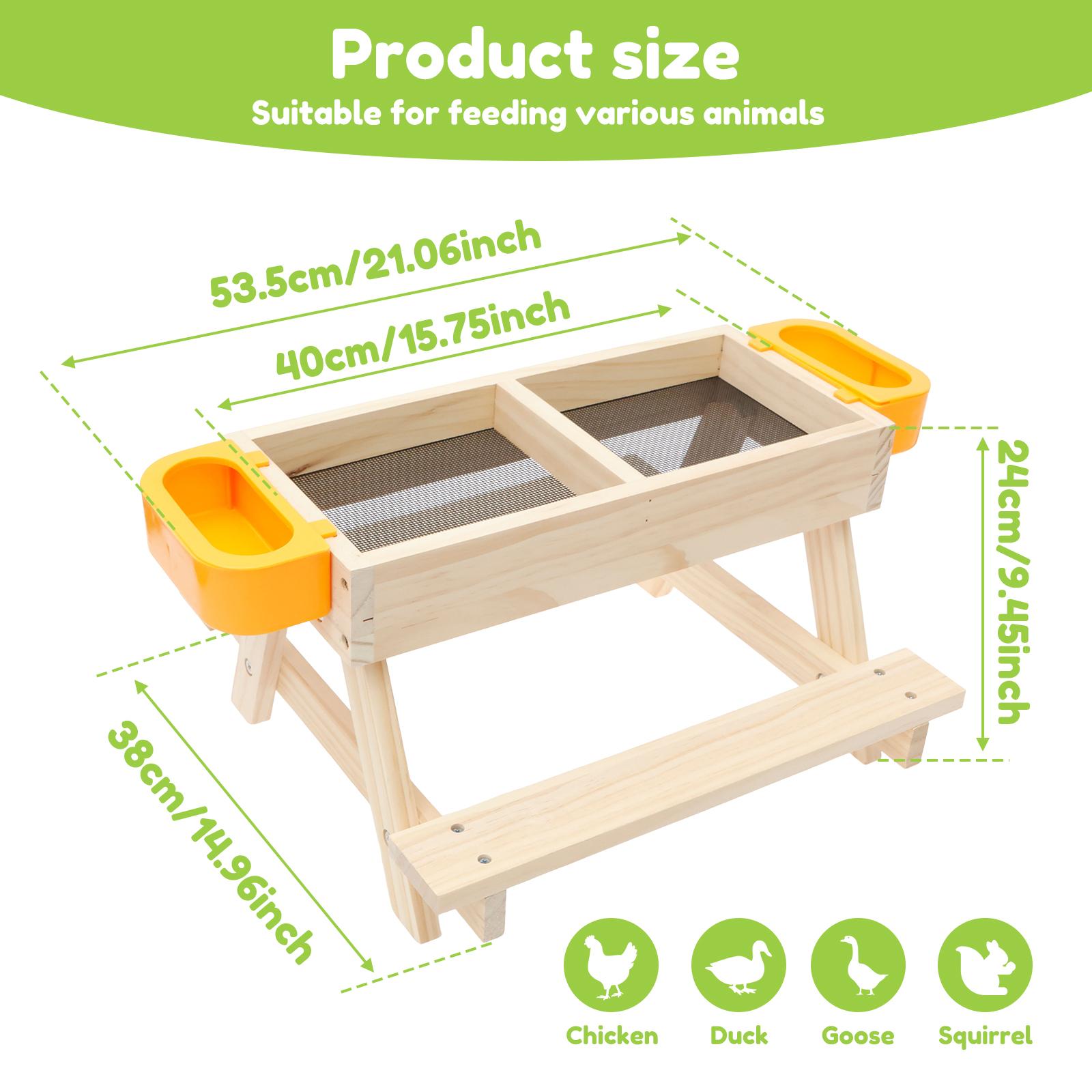 Chicken Picnic Table Feeder Wooden Poultry Feeder Table Decoration Coops Feeder Accessories for Chicken Wildbird Duck Squirrel 1Pc
Chicken Picnic Table Feeder Wooden Poultry Feeder Table Decoration Coops Feeder Accessories for Chicken Wildbird Duck Squirrel 1Pc