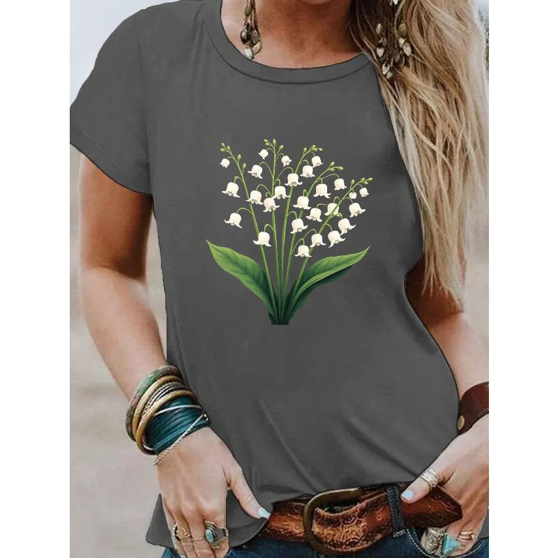 Casual Short-Sleeve Crew Neck T-Shirt Featuring A Cluster Print of Lily of The Valley Flowers, Perfect for Spring and Summer, Designed for Women S темно-серого
Casual Short-Sleeve Crew Neck T-Shirt Featuring A Cluster Print of Lily of The Valley Flowers, Perfect for Spring and Summer, Designed for Women S темно-серого