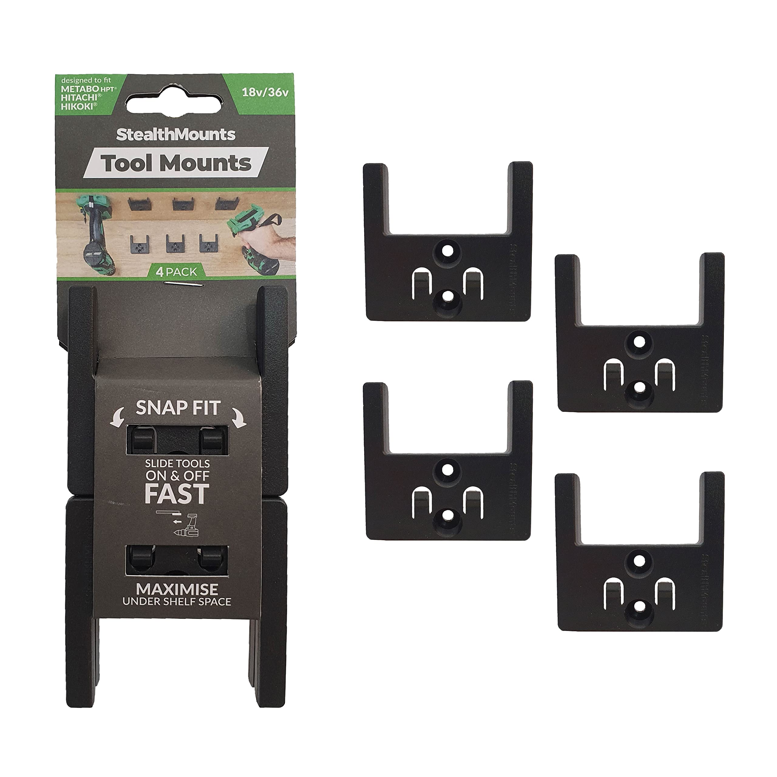 Stealth Mount Tool Mount for 18V Black HiKOKI/Metabo HPT/Hitachi (4 pieces) TM-MHH18-BLK-4 чорний
Stealth Mount Tool Mount for 18V Black HiKOKI/Metabo HPT/Hitachi (4 pieces) TM-MHH18-BLK-4 чорний
