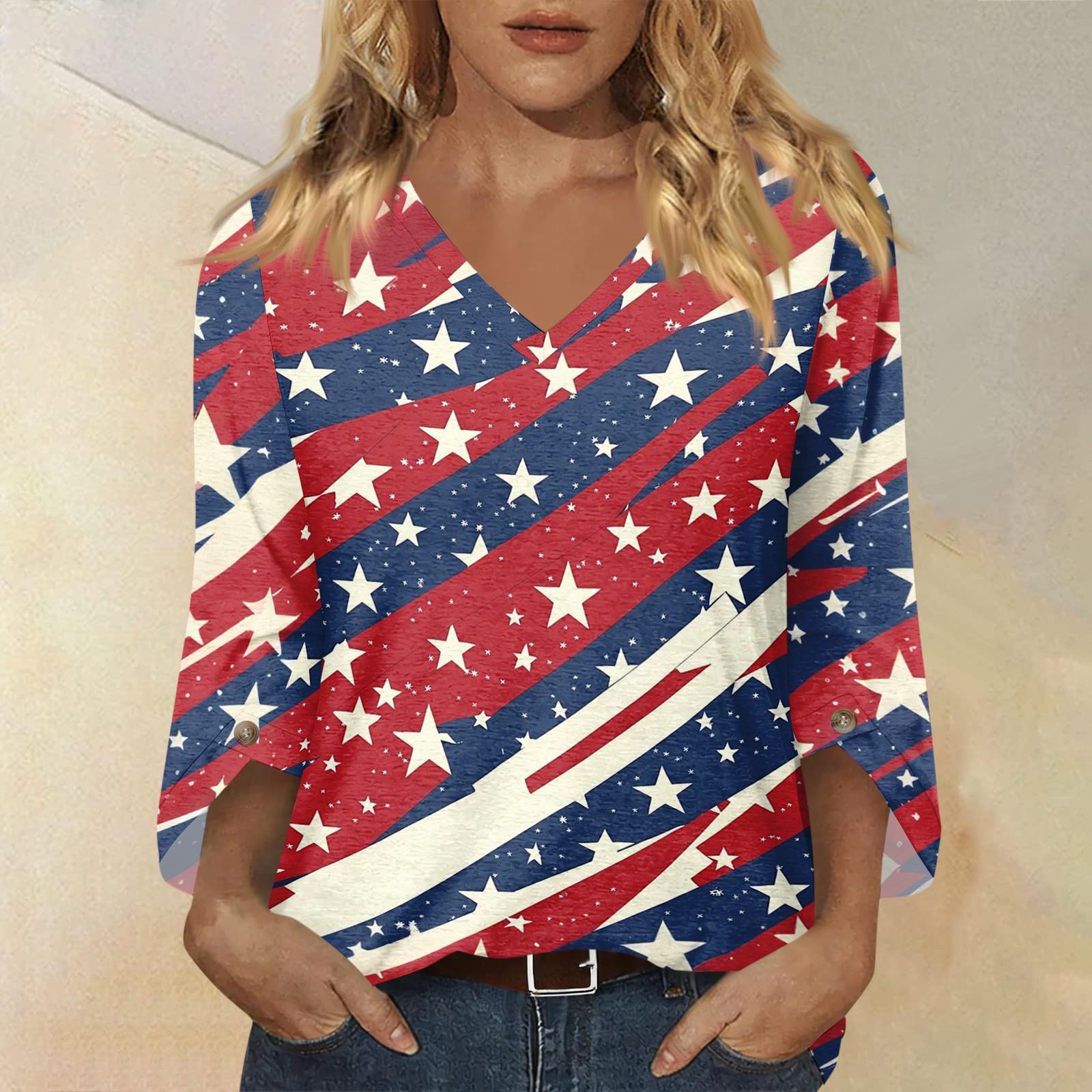 Womens Fashion Casual V Neck Three Quarter Sleeve Top with Independence Day Inspired Print Loose Fit Comfortable Design for Daily Wear M
Womens Fashion Casual V Neck Three Quarter Sleeve Top with Independence Day Inspired Print Loose Fit Comfortable Design for Daily Wear M