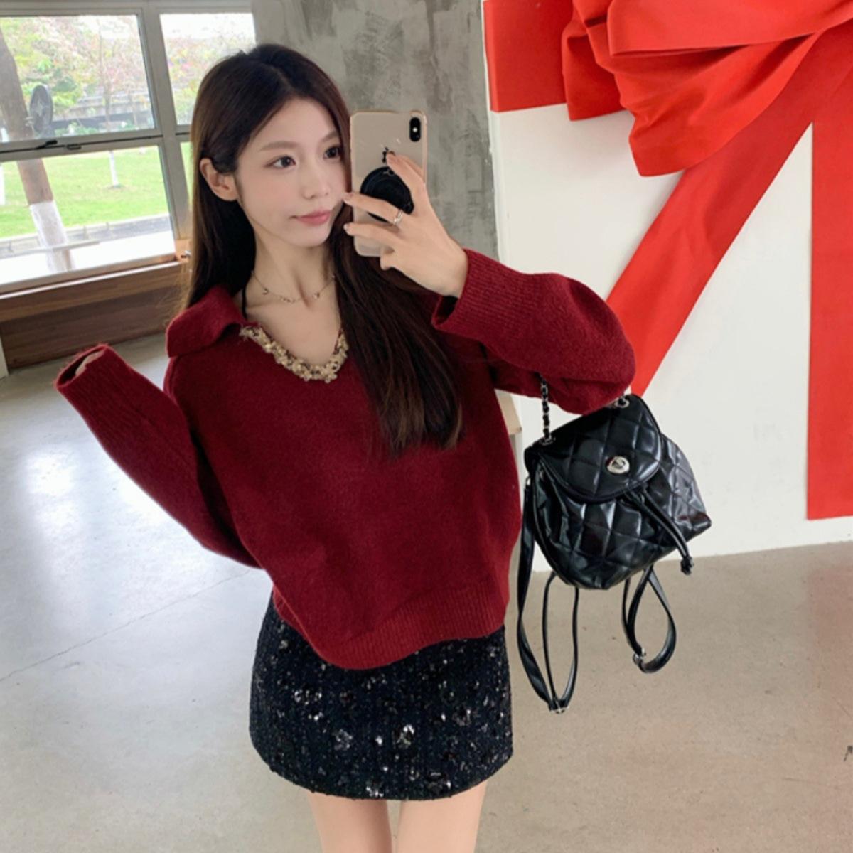 French temperament woven lapel pullover sweater women s autumn and winter new loose soft waxy casual thickened knitting One Size червоний
French temperament woven lapel pullover sweater women s autumn and winter new loose soft waxy casual thickened knitting One Size червоний