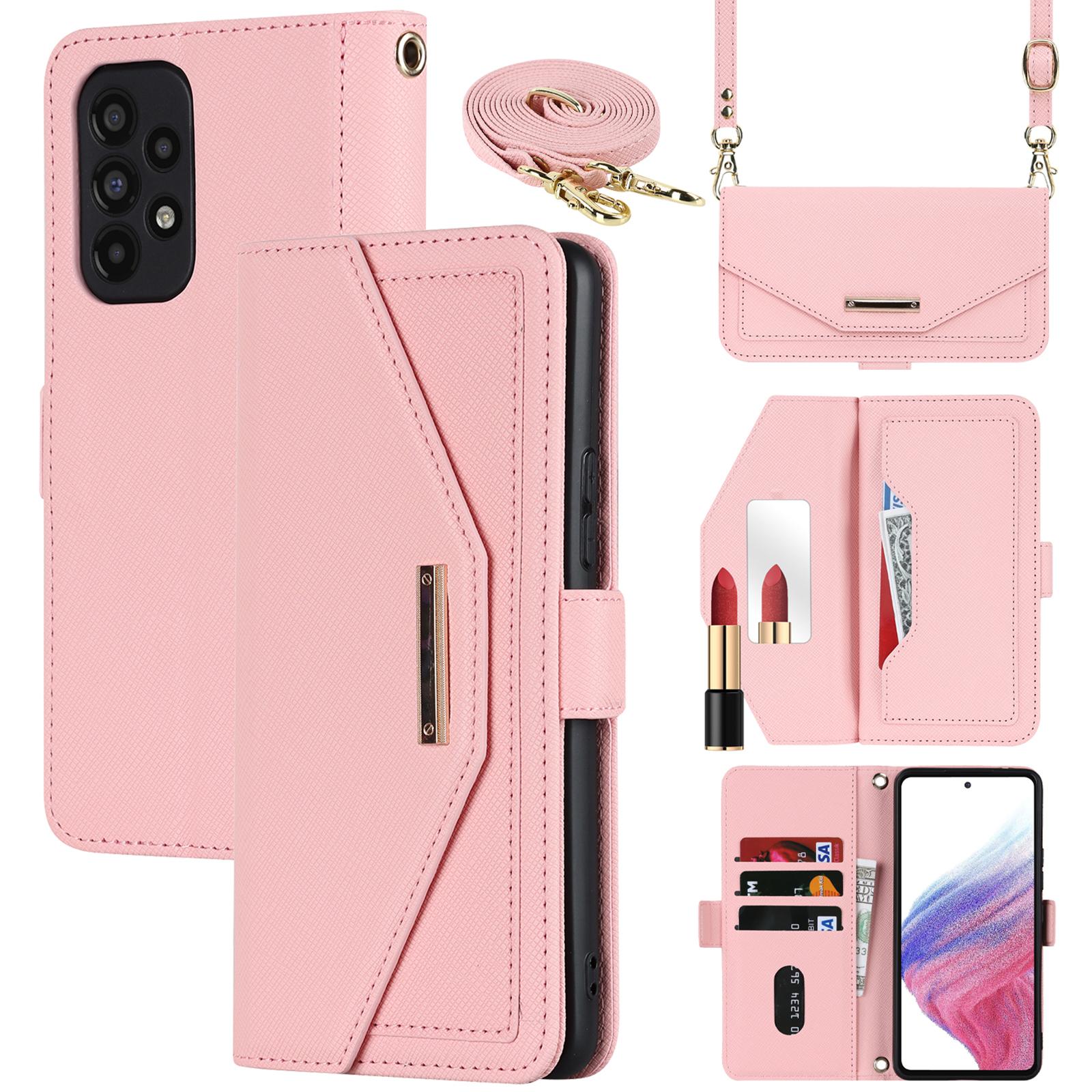 For Samsung Galaxy A53 5G Stand Case Cross Texture PU Leather Wallet Phone Cover with Shoulder Strap/Makeup Mirror Pink
For Samsung Galaxy A53 5G Stand Case Cross Texture PU Leather Wallet Phone Cover with Shoulder Strap/Makeup Mirror Pink