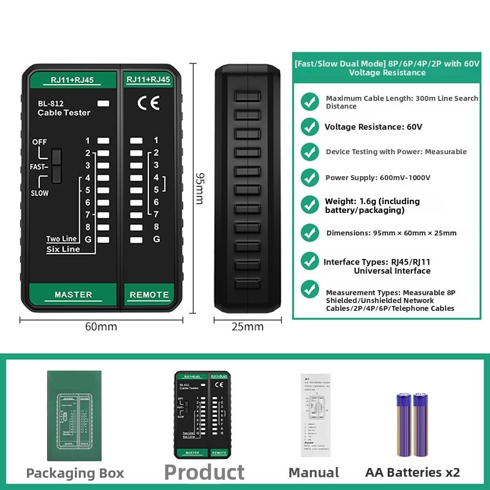 BL-812 Multifunctional Network Tester for RJ45 RJ11 Cables 300m Line Tracing Dual Speed Mode 8 Core Cable Compatibility China Mainland
BL-812 Multifunctional Network Tester for RJ45 RJ11 Cables 300m Line Tracing Dual Speed Mode 8 Core Cable Compatibility China Mainland