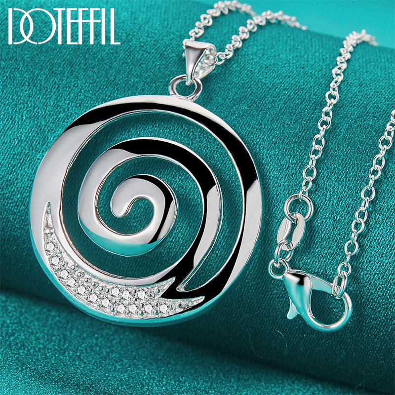 DOTEFFIL 925 Sterling Silver AAA Zircon Round Spiral Pendant Necklace 16-30 Inch Chain For Woman Man Charm Wedding Jewelry 45cm
DOTEFFIL 925 Sterling Silver AAA Zircon Round Spiral Pendant Necklace 16-30 Inch Chain For Woman Man Charm Wedding Jewelry 45cm