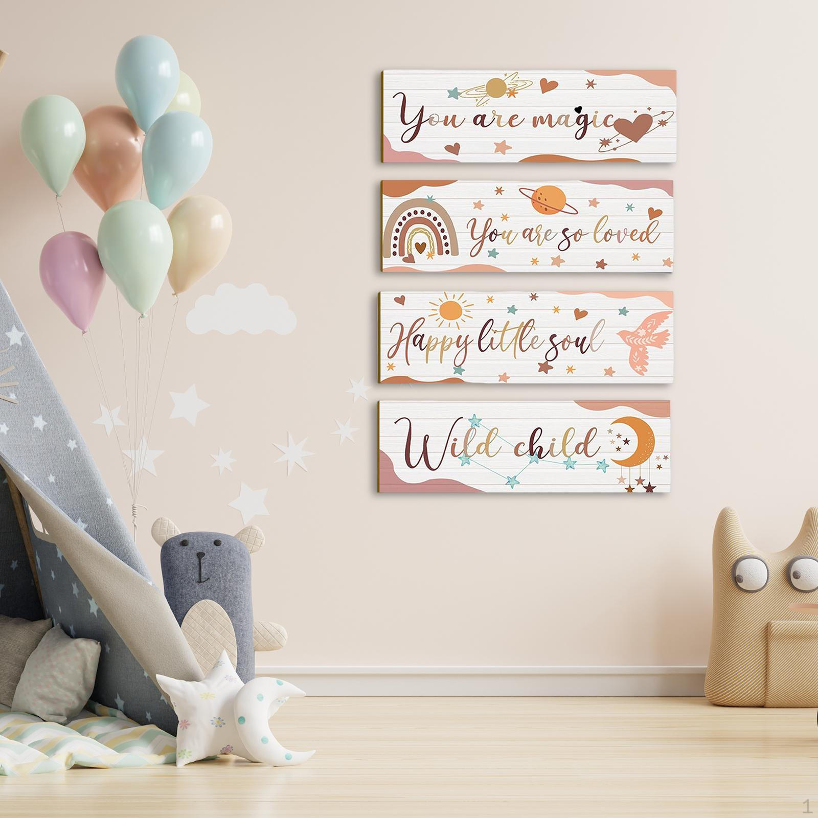 4 Pieces Creative Wooden Wall Plaque for Kids Room Pendant Playroom Hanging Sign Decor Theme
4 Pieces Creative Wooden Wall Plaque for Kids Room Pendant Playroom Hanging Sign Decor Theme