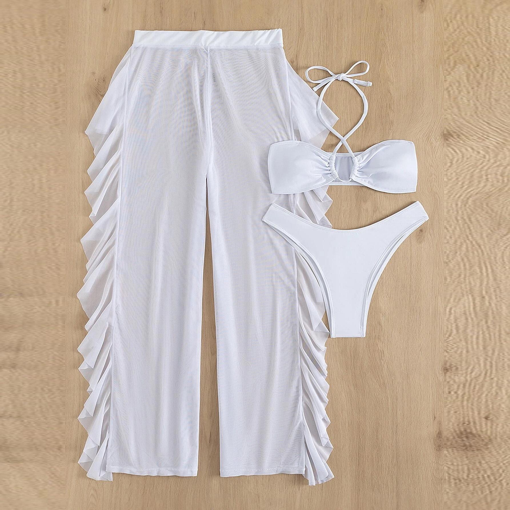 Женский сплит-перекрестный ремень, сексуальные брюки с бахромой, однотонный комплект бикини, купальник, сетчатый купальник из трех предметов L белый
Женский сплит-перекрестный ремень, сексуальные брюки с бахромой, однотонный комплект бикини, купальник, сетчатый купальник из трех предметов L белый
