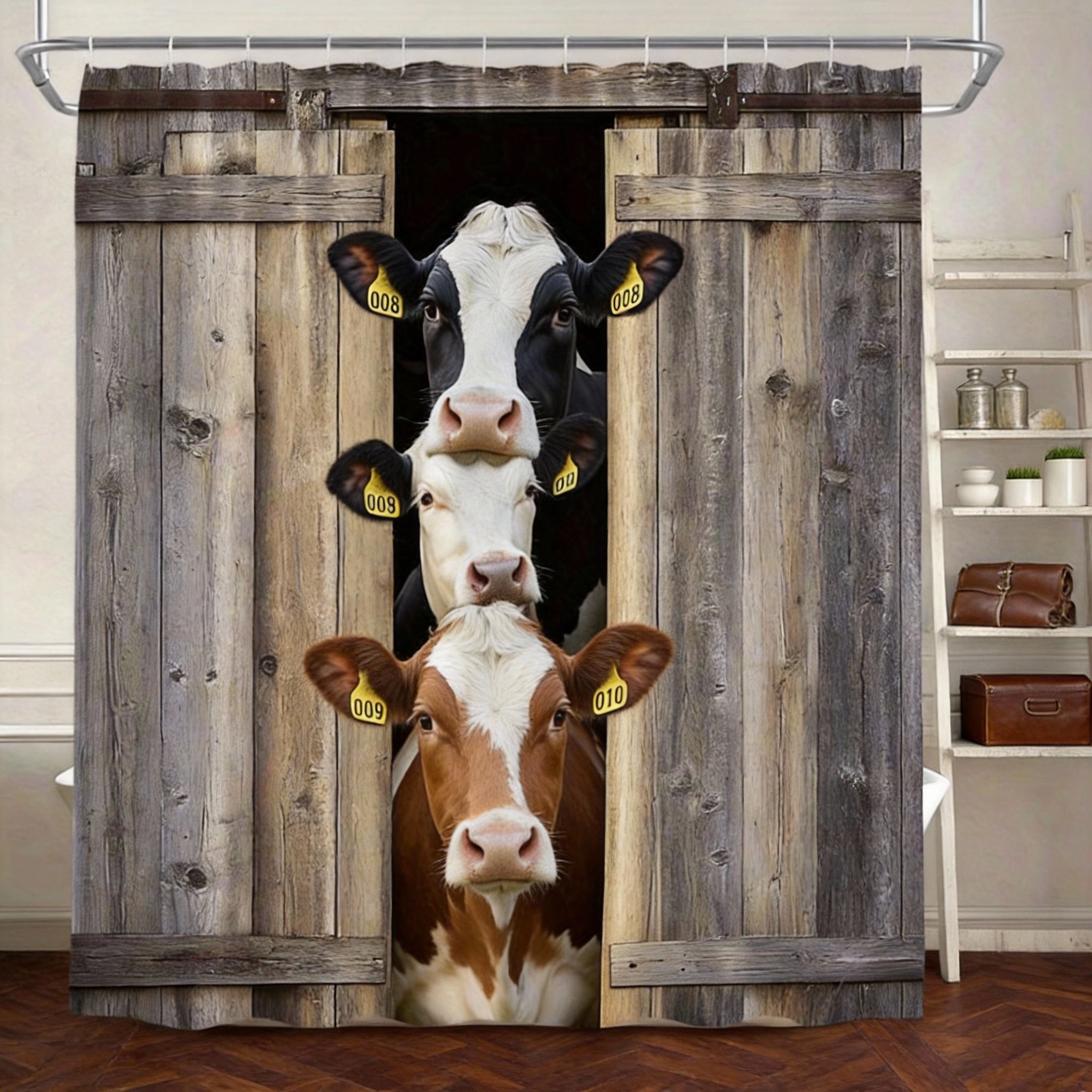 Cow Shower Curtain 180x180cm – Holstein Cows at Rustic Barn Door, Pastoral Bathroom Decor, 12 Hooks 90X180cm(35x70in)
Cow Shower Curtain 180x180cm – Holstein Cows at Rustic Barn Door, Pastoral Bathroom Decor, 12 Hooks 90X180cm(35x70in)
