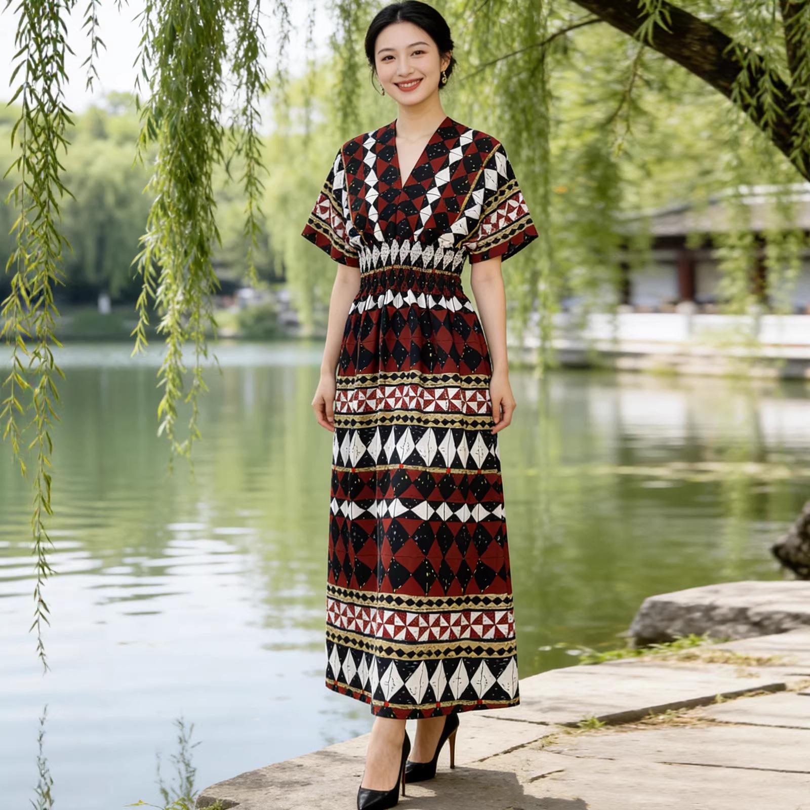 2026 V-neck Digital Print High-waist Batwing Sleeve Beach Dress - Southeast Asian Cotton Silk One Size (for 80-145 jin)
2026 V-neck Digital Print High-waist Batwing Sleeve Beach Dress - Southeast Asian Cotton Silk One Size (for 80-145 jin)