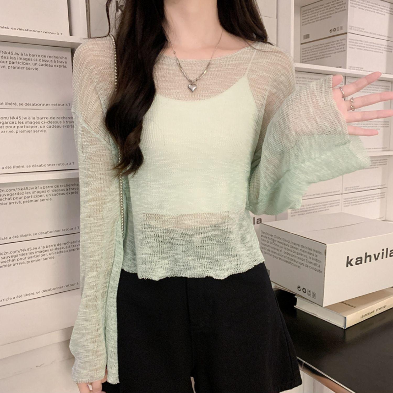 White Ice Silk Short Knit Sun Protection Cardigan Women s Summer Pullover Slim Thin Elegant Outer Wear Mesh Hollow Out Top L зелений
White Ice Silk Short Knit Sun Protection Cardigan Women s Summer Pullover Slim Thin Elegant Outer Wear Mesh Hollow Out Top L зелений