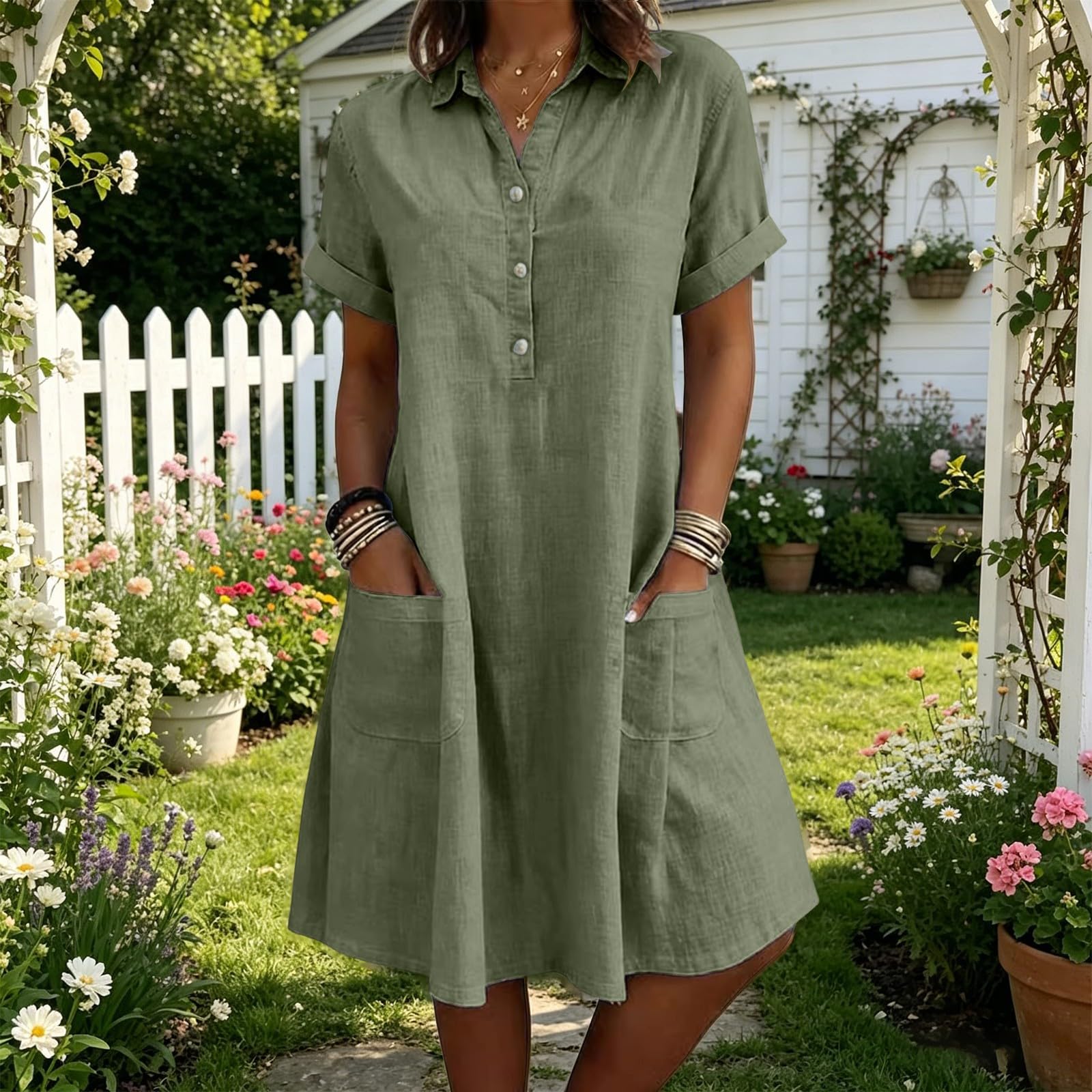 Women Casual Loose Fit Short Sleeve Dress with Lapel Collar Button Front and Pockets Comfortable Summer Dress M
Women Casual Loose Fit Short Sleeve Dress with Lapel Collar Button Front and Pockets Comfortable Summer Dress M