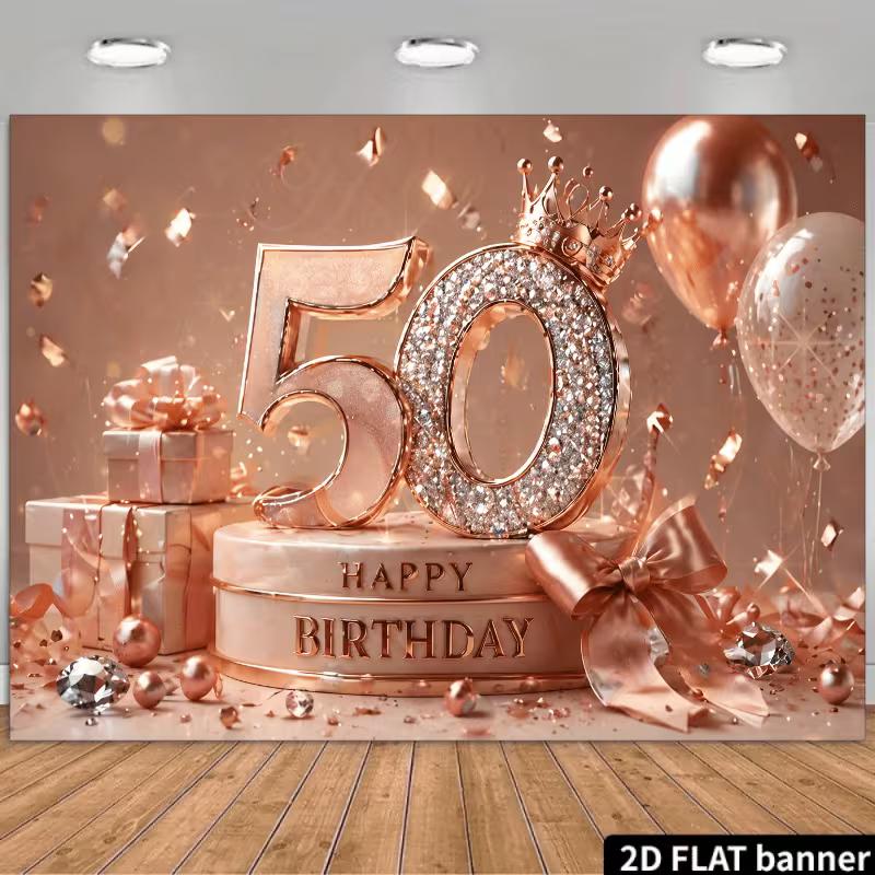 2D Rose Gold 50th Birthday Backdrop, Diamond & Crown Photography Background 47.2x31.5inch/120*80cm
2D Rose Gold 50th Birthday Backdrop, Diamond & Crown Photography Background 47.2x31.5inch/120*80cm