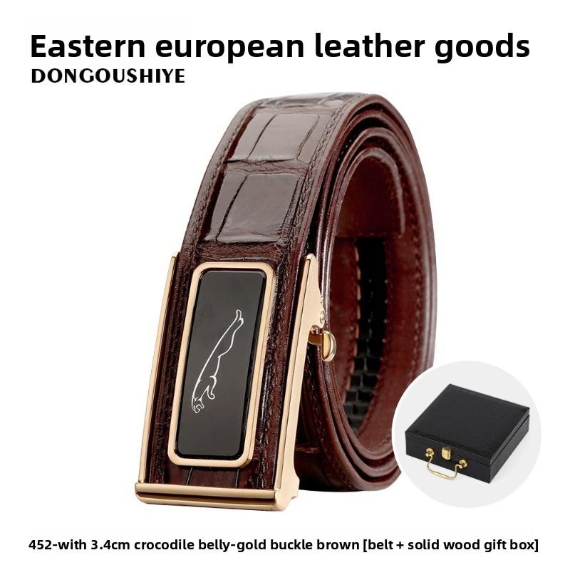 Mary Crocodile belly leather men s belt with stainless steel leopard automatic buckle 125cm
Mary Crocodile belly leather men s belt with stainless steel leopard automatic buckle 125cm