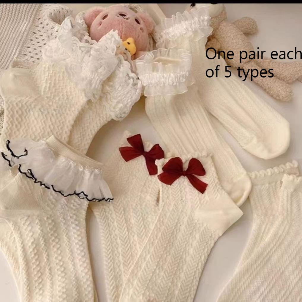 5 Pairs Cream-colored Bow Lace Socks for Girls, Cute Lolita Japanese Jk Lace Socks, Lolita Sweat-absorbing Mid-calf Socks One Size
5 Pairs Cream-colored Bow Lace Socks for Girls, Cute Lolita Japanese Jk Lace Socks, Lolita Sweat-absorbing Mid-calf Socks One Size