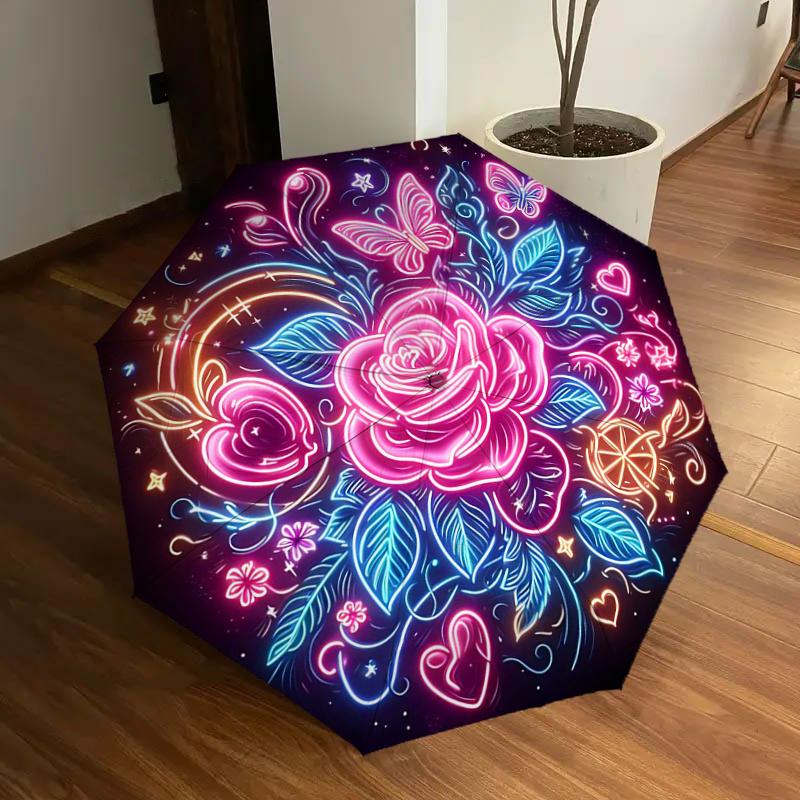 Neon Rose Butterfly Heart Outdoor Umbrella - Automatic Open/Closed, Portable Folding Design, 8-Bone Iron Frame, Festival Gift for Fans, Trav
Neon Rose Butterfly Heart Outdoor Umbrella - Automatic Open/Closed, Portable Folding Design, 8-Bone Iron Frame, Festival Gift for Fans, Trav